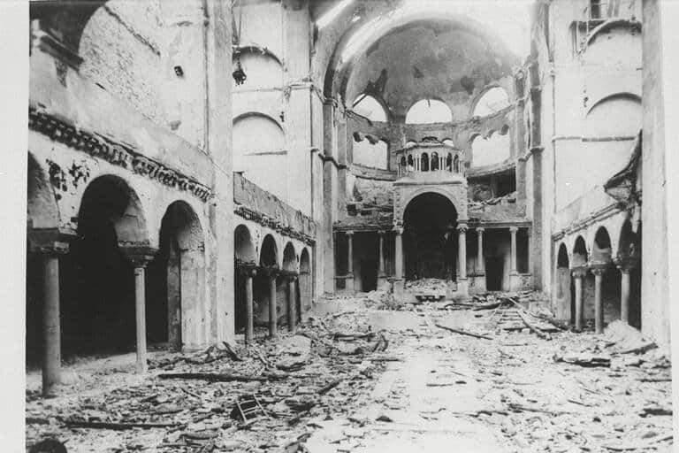 The ruined interior of the Fasanenstrasse Synagogue in Berlin after Kristallnacht, November 1938