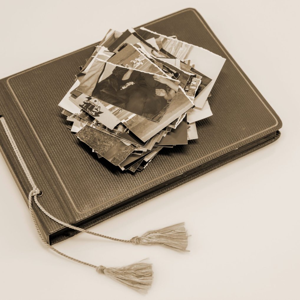 Photos piled on photo album